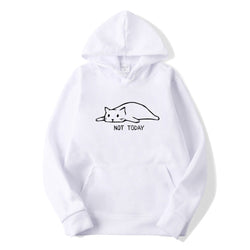 Kawaii Cat Hoodies Men Not Today Funny Graphic Sweatshirt Men/Women Harajuku Fashion Sweat Unisex Long Sleeve Sudadera Mujer