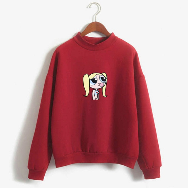 2020 New Kawaii Tops Power puff aesthetic hoodie sweatshirt  Girls Police Harajuku Streetwear Funny Cartoon Printed hoodies