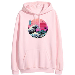 The Great Retro Wave Japan Anime Hoodies Sweatshirts Vaporwave Kanagawa Pullover Women Winter Harajuku Fleece Streetwear Outwear